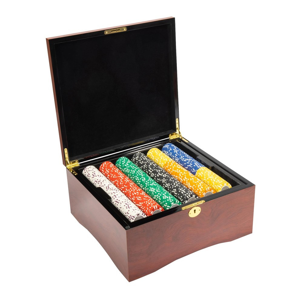 750 Ct Coin Inlay Poker Chip Set w/ Mahogany Case 15 Gram Chips by Brybelly