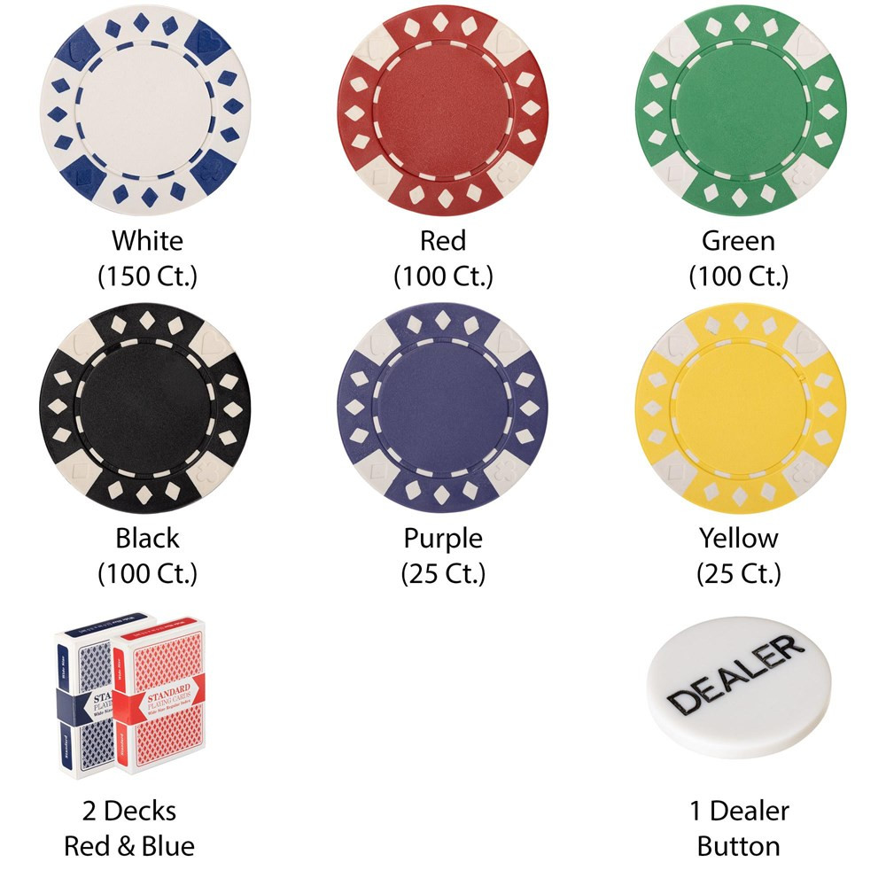 500 Ct Diamond Suited 12.5 Gram Poker Chip Set w/ Hi Gloss Wooden Case