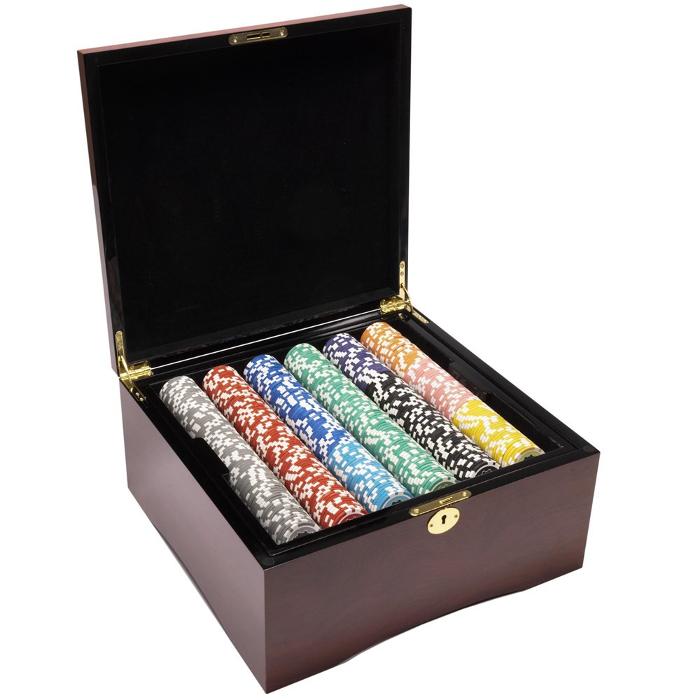 750 Ct Eclipse 14 Gram Poker Chip Set w/ Mahogany Wooden Case