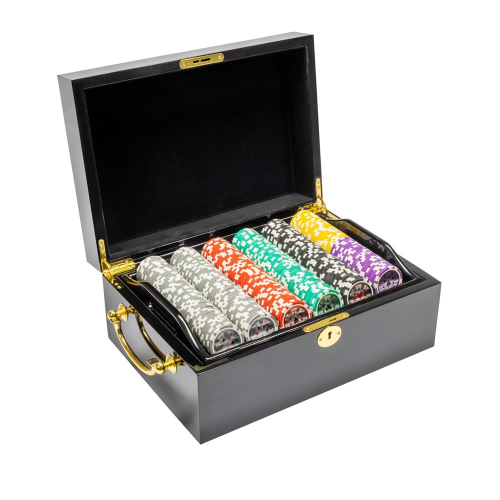 500 Ct Hi Roller 14 Gram Poker Chip Set w/ Black Mahogany Wooden Case