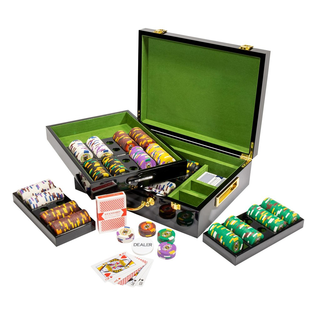 Pre-Packaged 500 King's Casino Hi Gloss Wooden Case Poker Chips Set