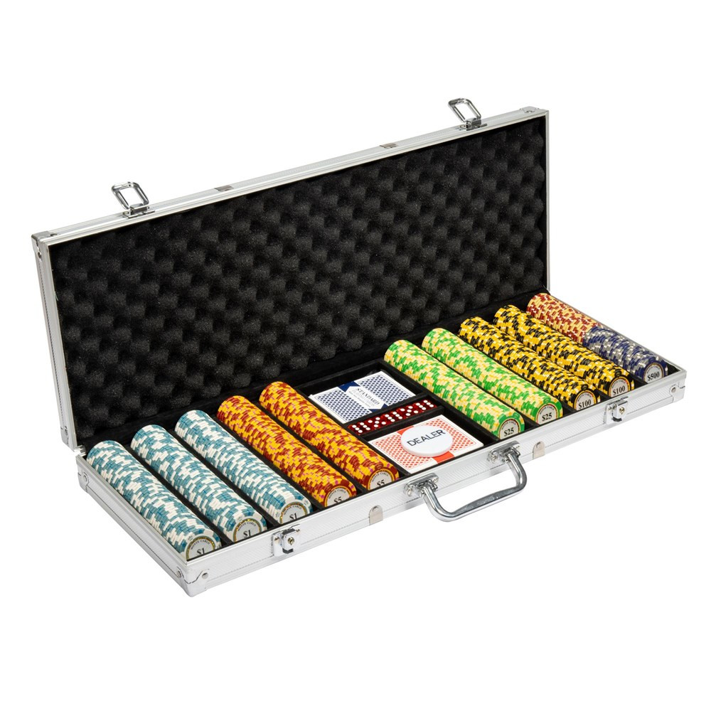 500 Ct Monte Carlo 3-Tone Poker Chip Set w/ Aluminum Case