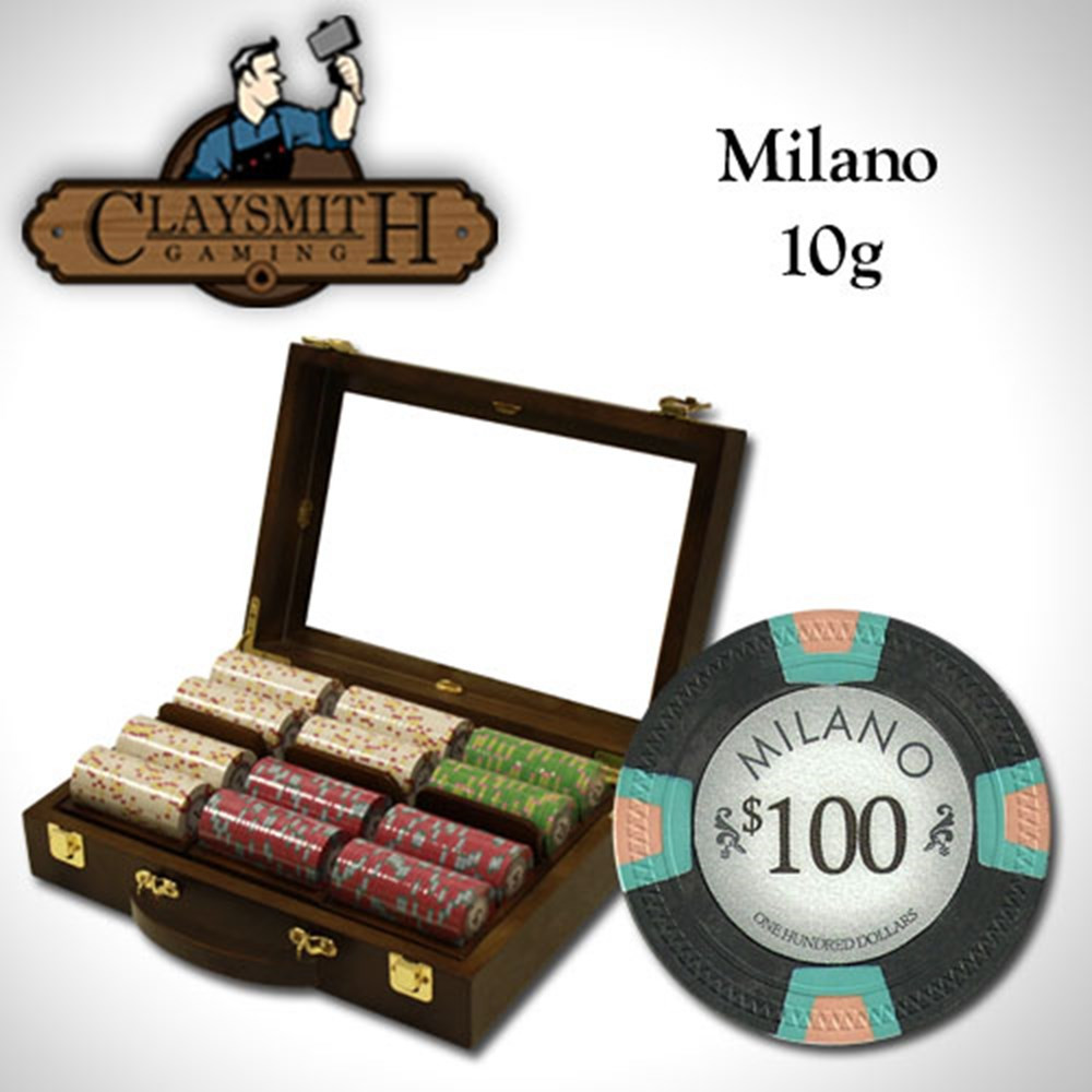 300Ct Claysmith Gaming "Milano" 10 Gram Casino Clay Chip Set in Walnut Case
