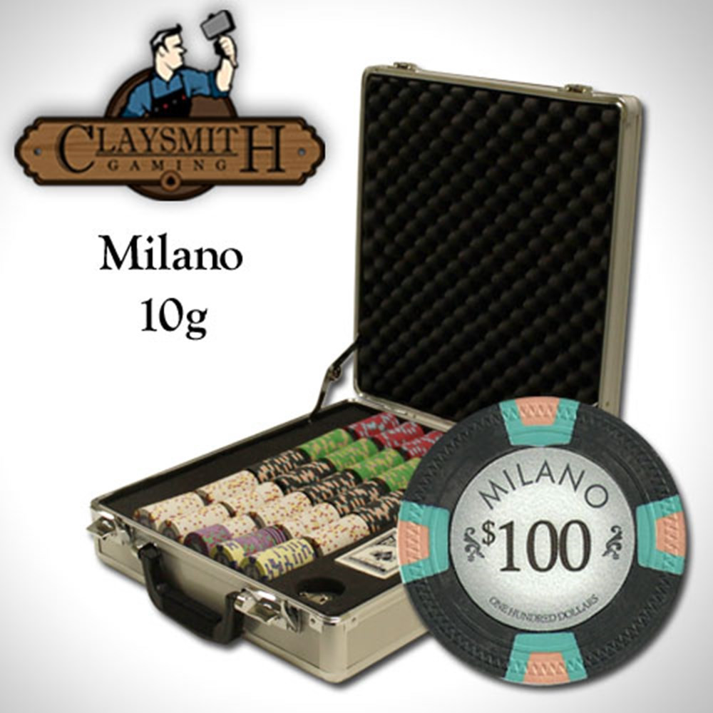 500 Ct Milano Poker Chip Set by Claysmith Gaming in Claysmith Case