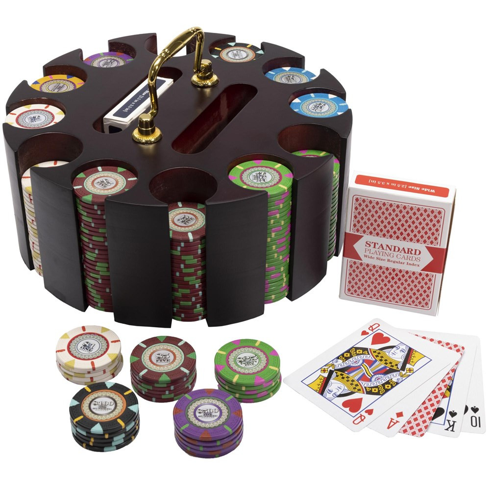300Ct 13.5g 'The Mint' Poker Chip Set in Wooden Carousel by Claysmith Gaming