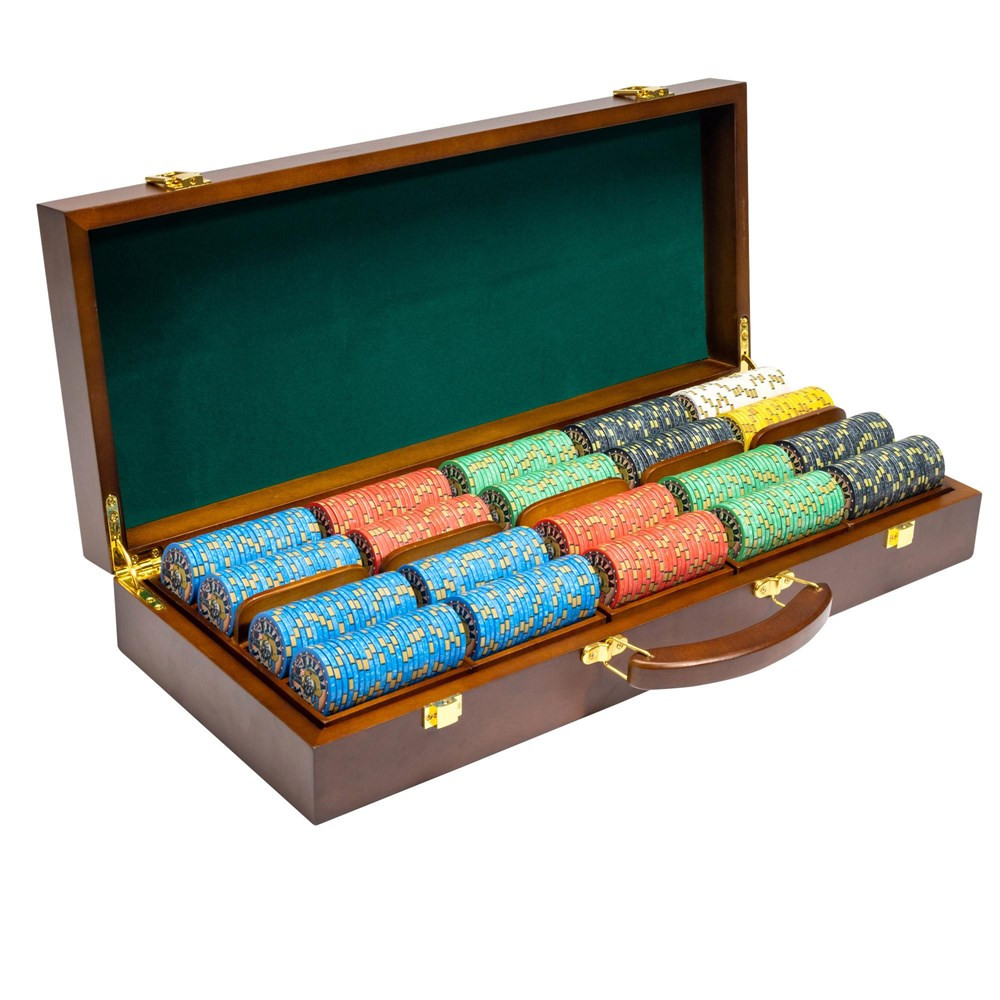 500 Ct Nevada Jack 10 Gram Ceramic Poker Chip Set w/ Walnut Wooden Case