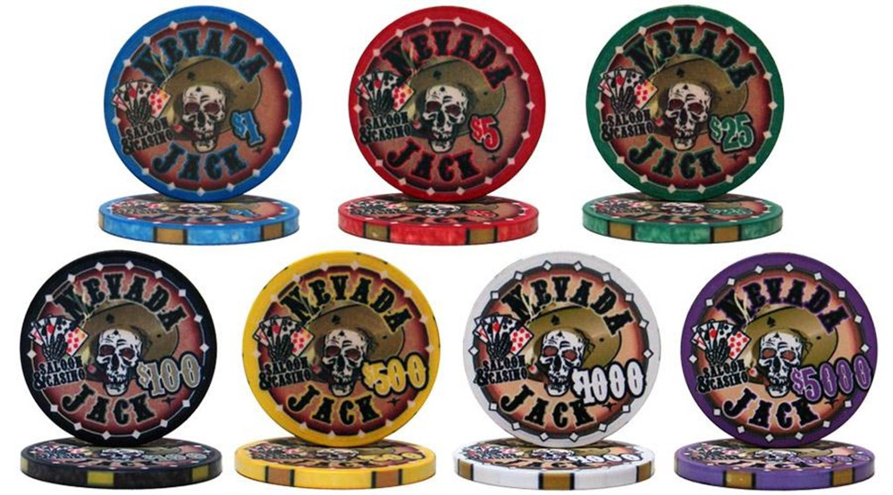 750 Ct Nevada Jack 10 Gram Ceramic Poker Chip Set w/ Mahogany Wooden Case by Brybelly