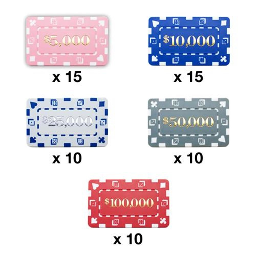 Set of 60 Denominated Rectangular Poker Plaques in Aluminum Case by Brybelly