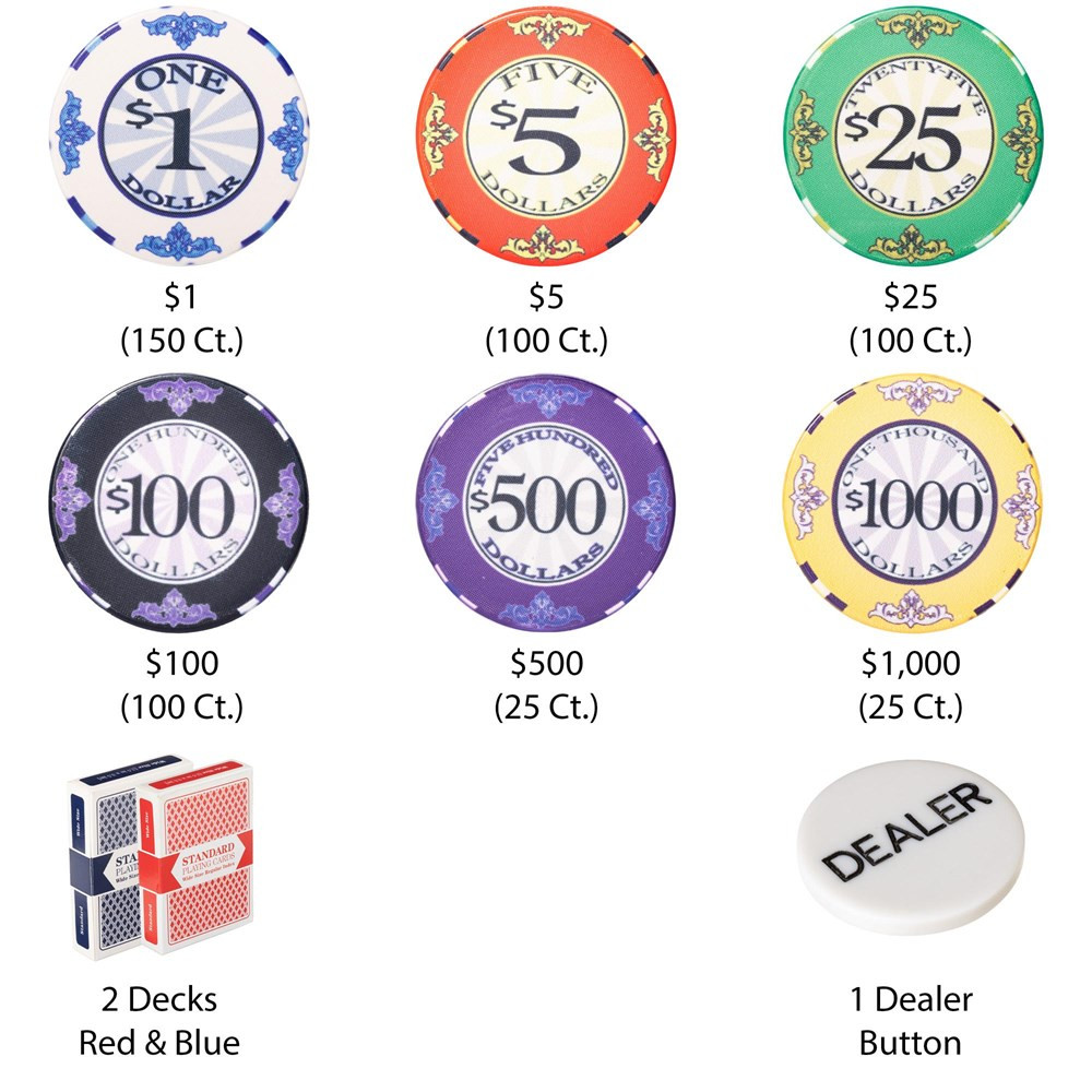 500 Ct Scroll 10 Gram Ceramic Poker Chip Set - Mahogany Case