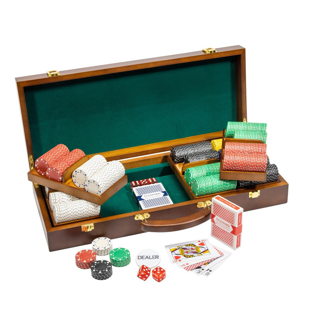 500 Ct Suited 11.5 Gram Poker Chip Set w/ Walnut Wooden Case