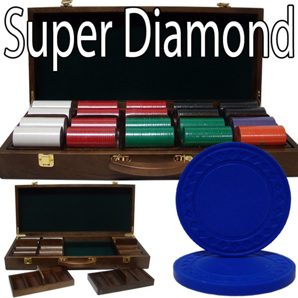 500 ct Super Diamond Poker Chip Set 8.5 Grams Walnut Case