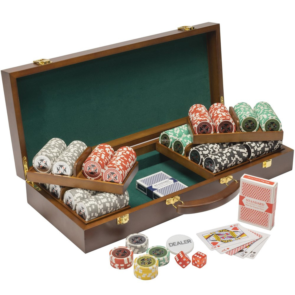 500 Ct Ultimate Walnut Wooden Case Poker Chip Set