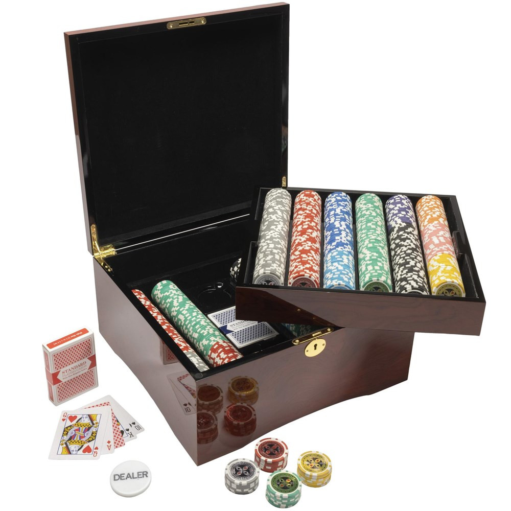 750 Ct Ultimate 14 Gram Poker Chip Set w/ Mahogany Wooden Case