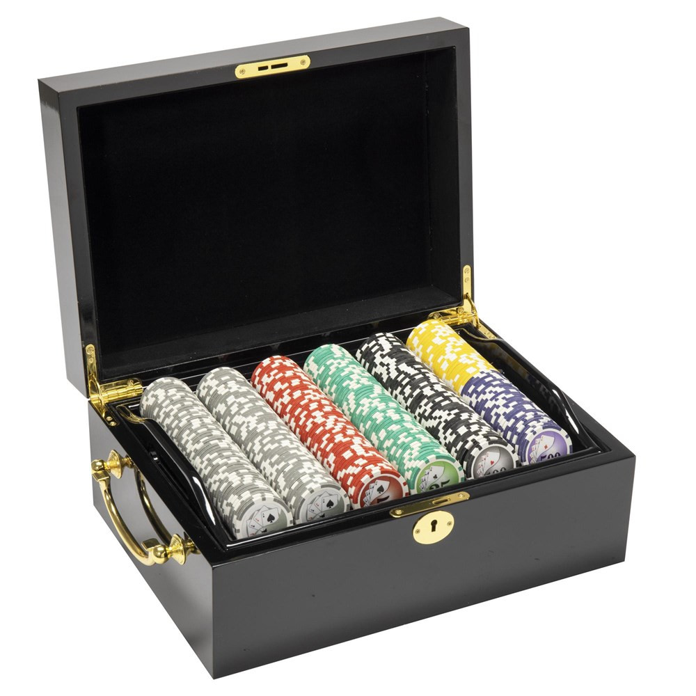 500 Ct Yin Yang Poker Chip Set Black Mahogany Case