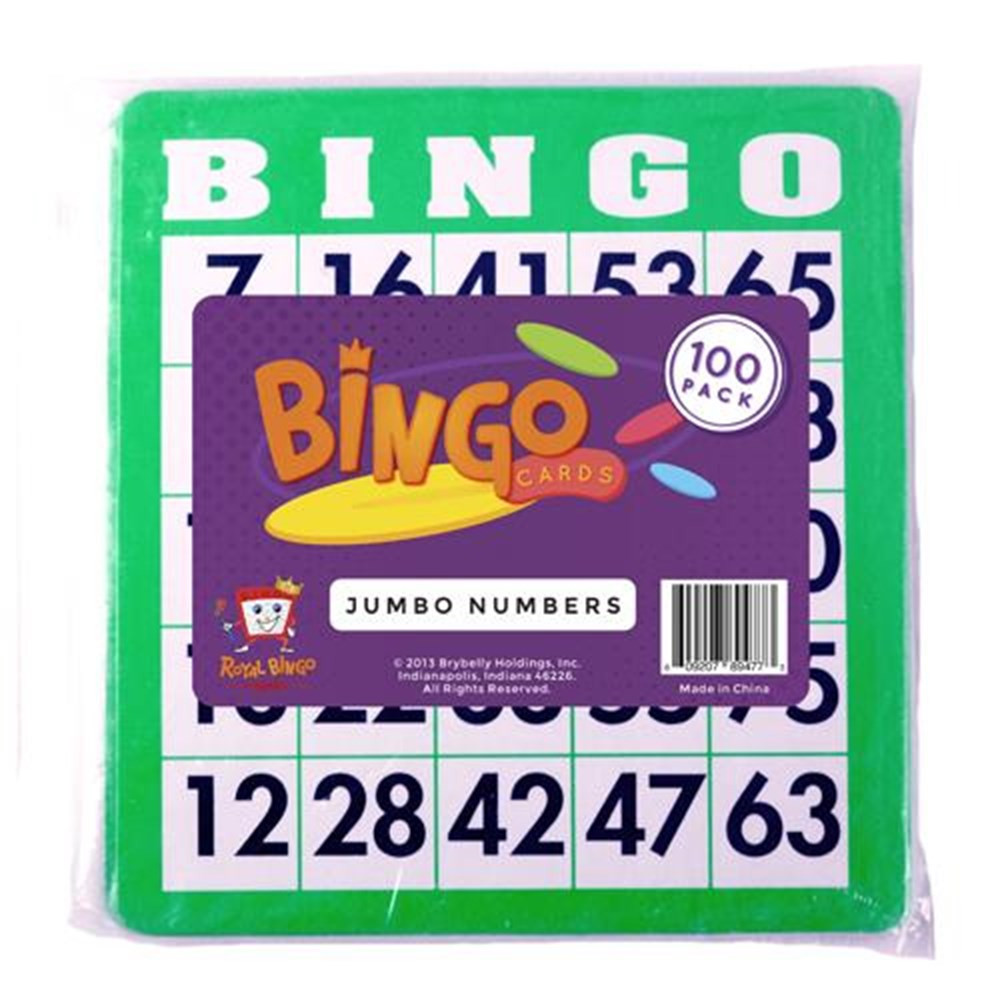 100 Pack of Green Bingo Cards with Jumbo Numbers