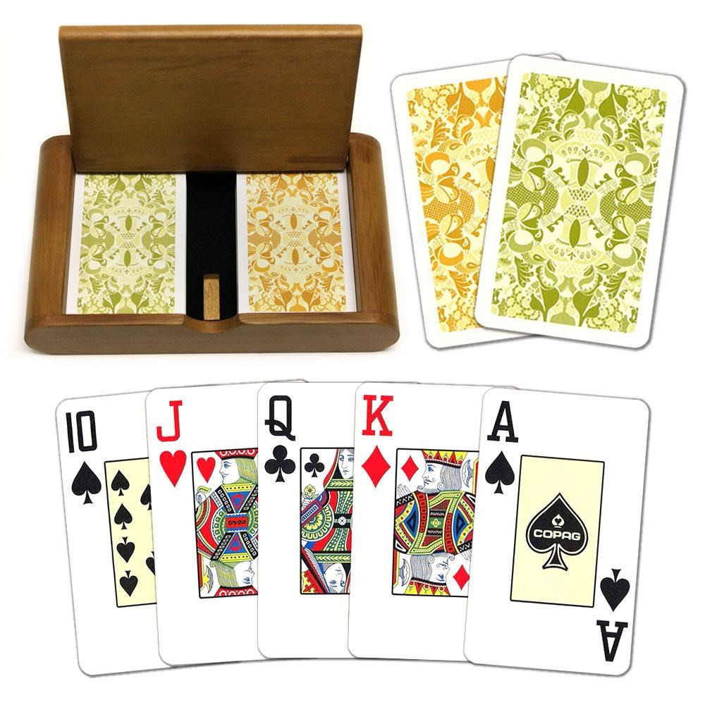 Copag Wooden Box Set Green/Orange Bridge/Jumbo Playing Cards