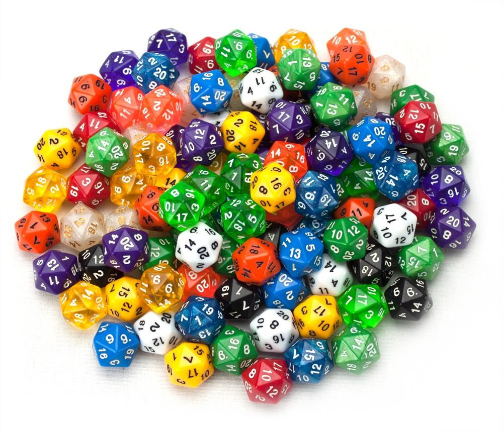 100+ Pack of Random D20 Polyhedral Dice in Multiple Color