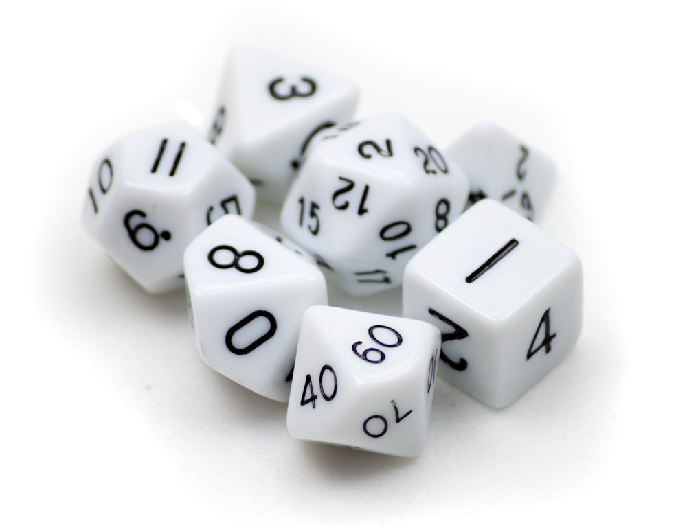 7 Die Polyhedral Dice Set  in Velvet Pouch- Opaque White