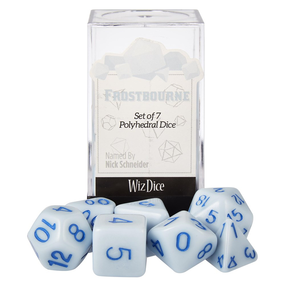 Set of 7 Dice - Frostbourne - Solid Blue with Blue Paint