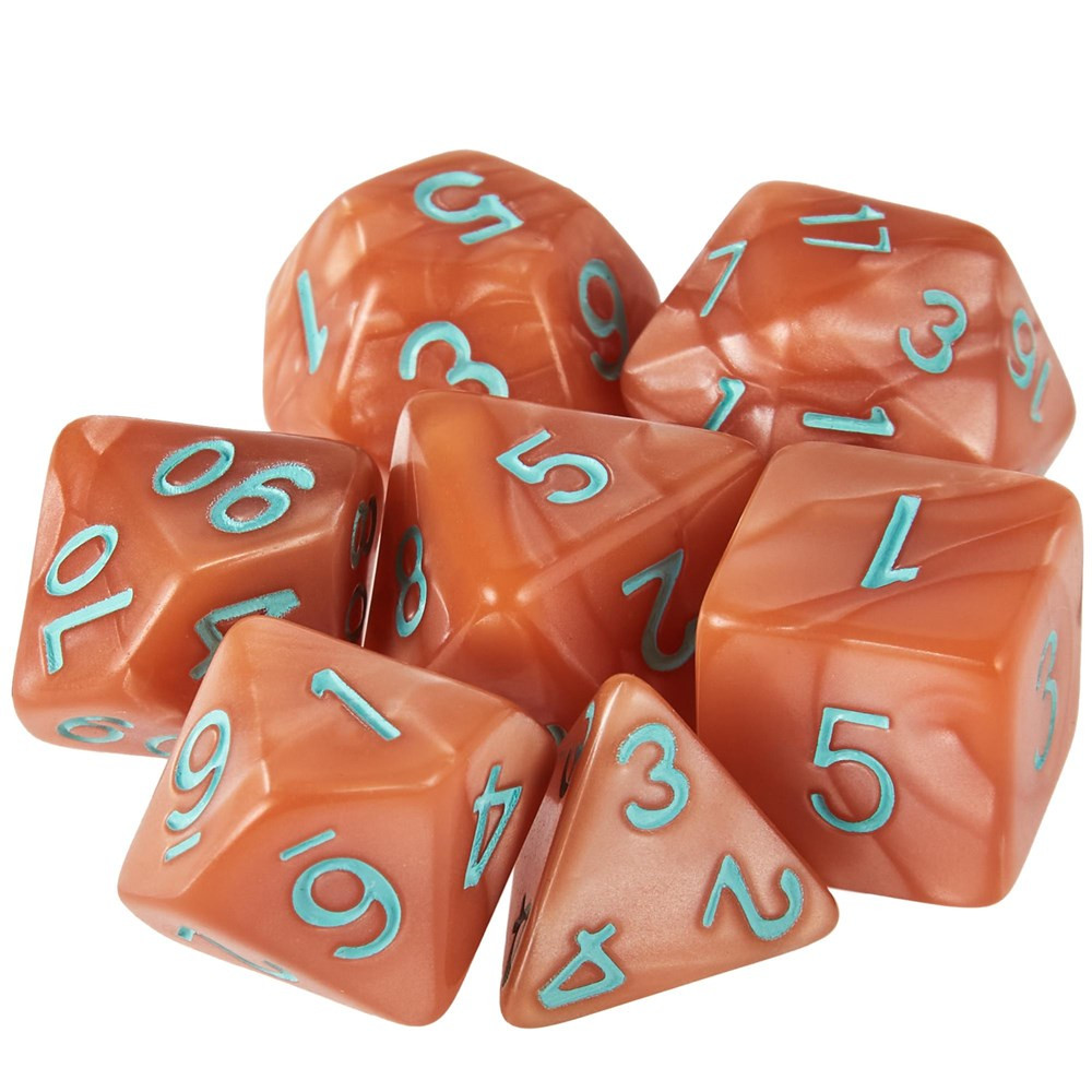 Set of 7 Dice - Precursor's Legacy - Pearlized Copper with Green Paint
