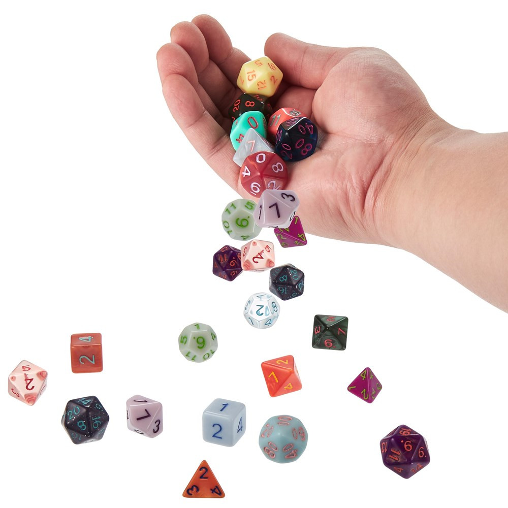 Set of 7 Dice - Cinderbloom - Pearlized Green with Red Paint