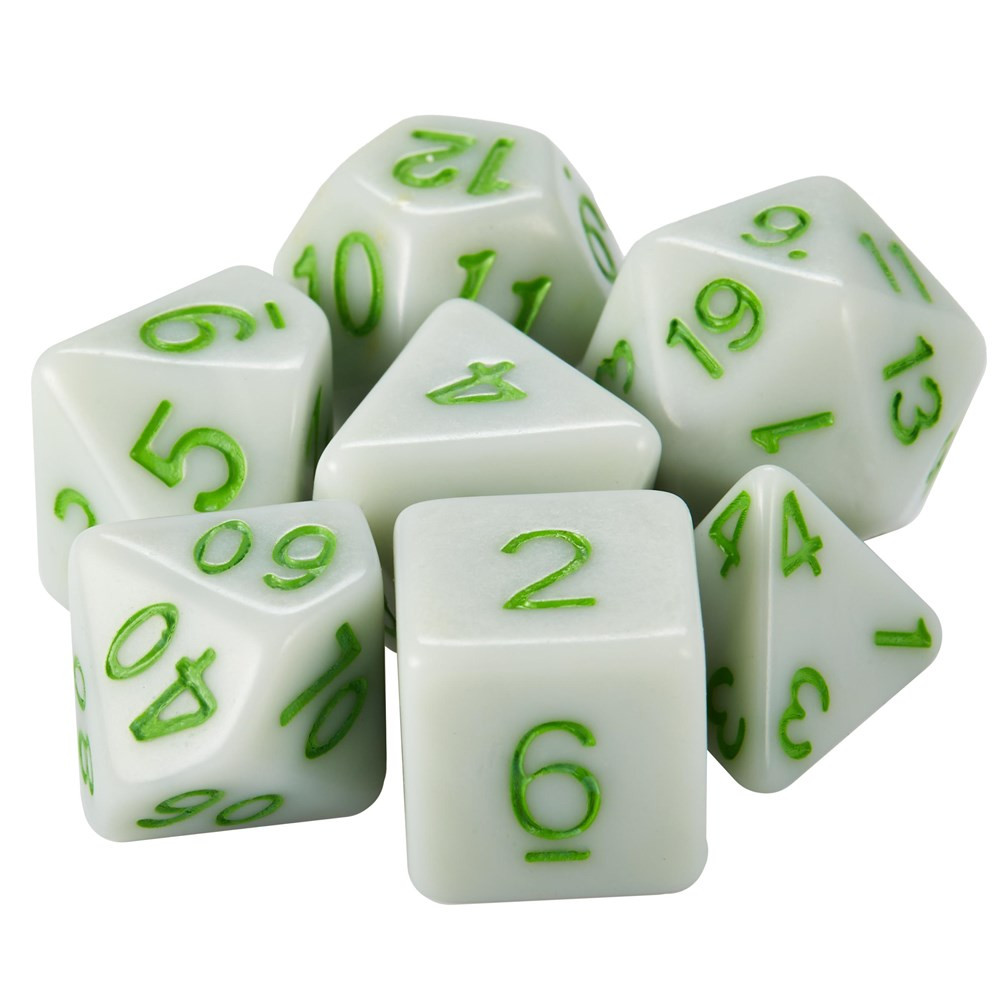 Set of 7 Dice - Grave Moss - Solid Green with Green Paint