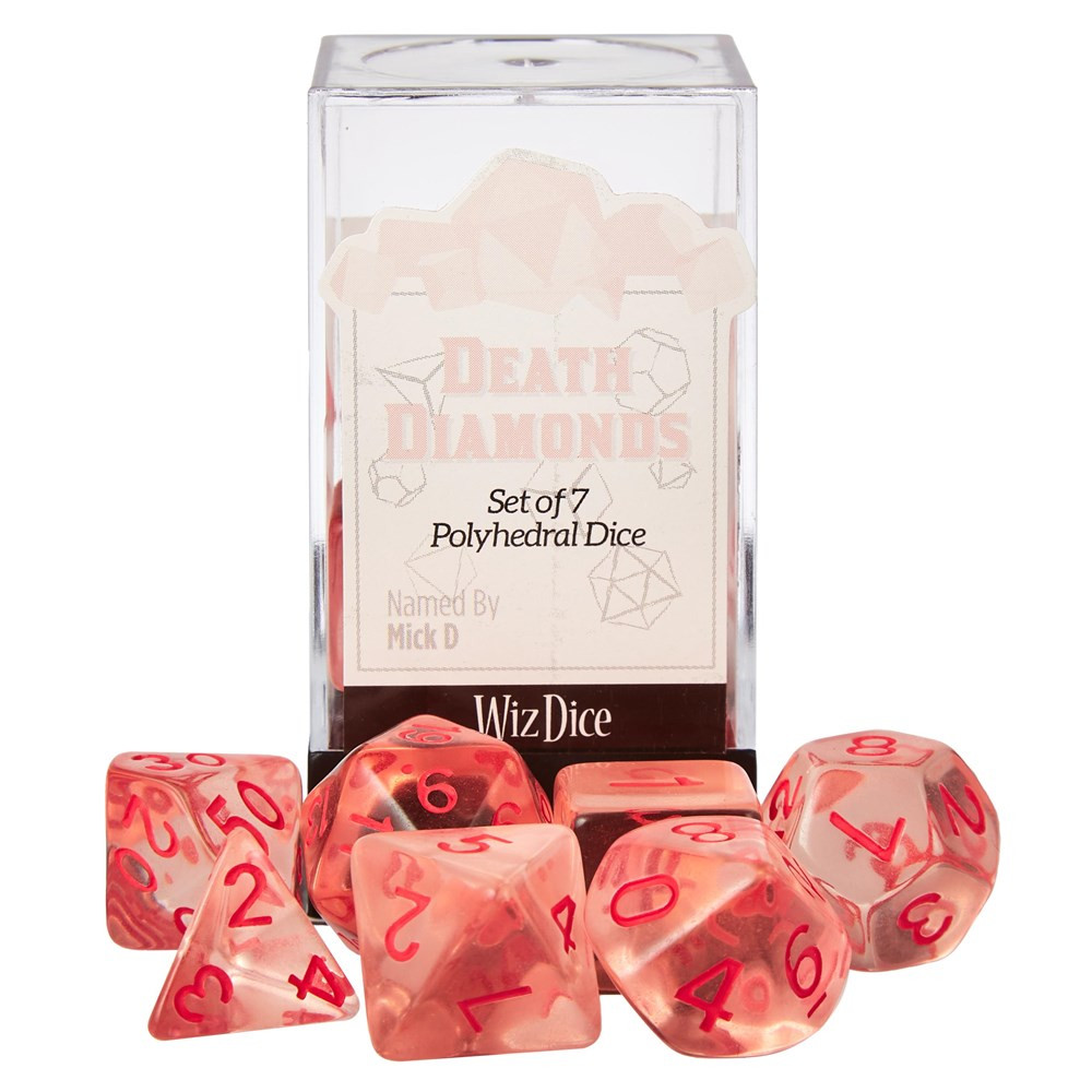 Set of 7 Dice - Death Diamonds - Transparent Red with Red Paint