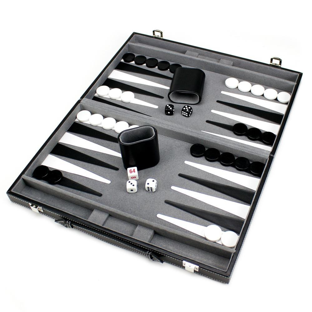 15in Backgammon Set with Stitched Black Leatherette Case