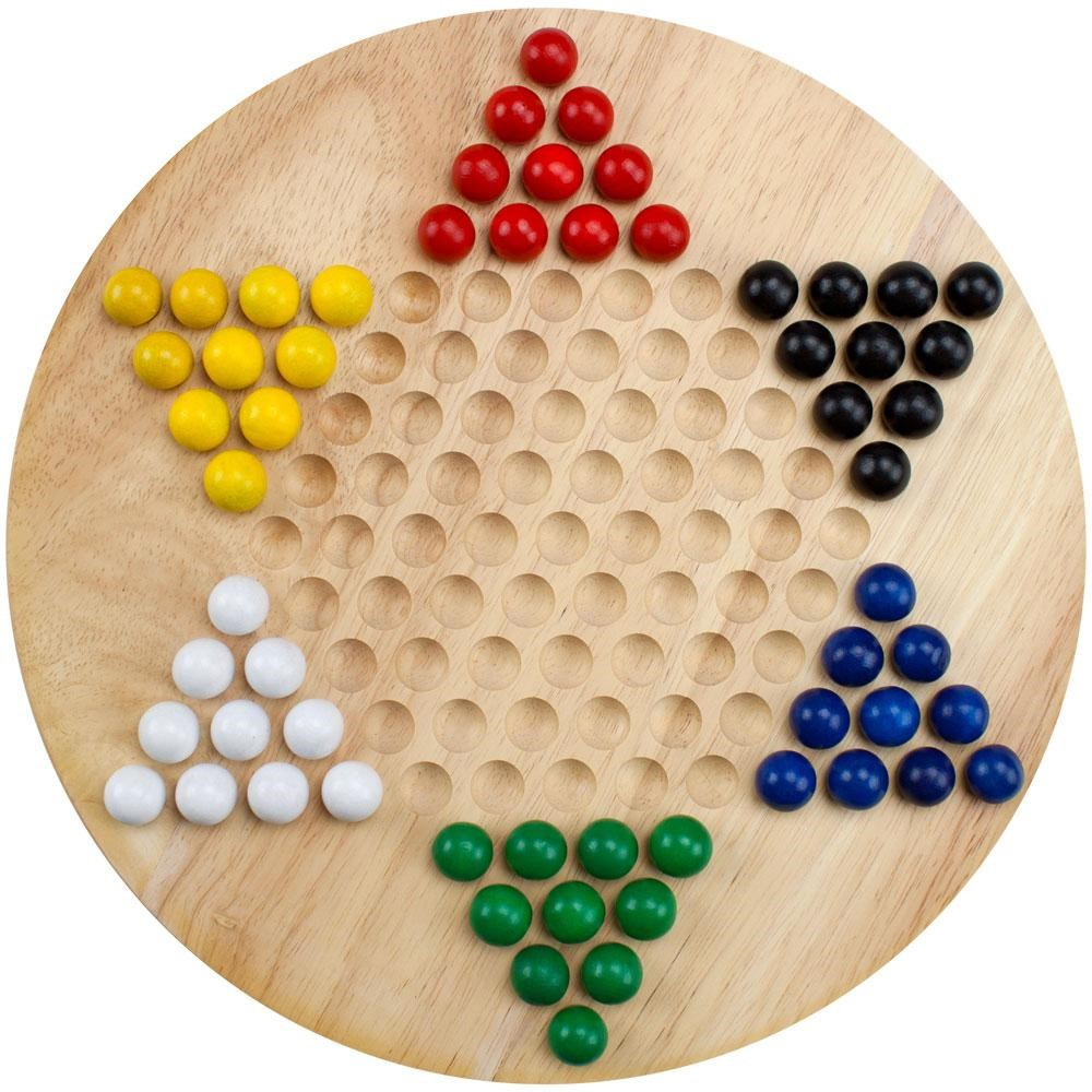 All Natural Wood Chinese Checkers with Wooden Marbles