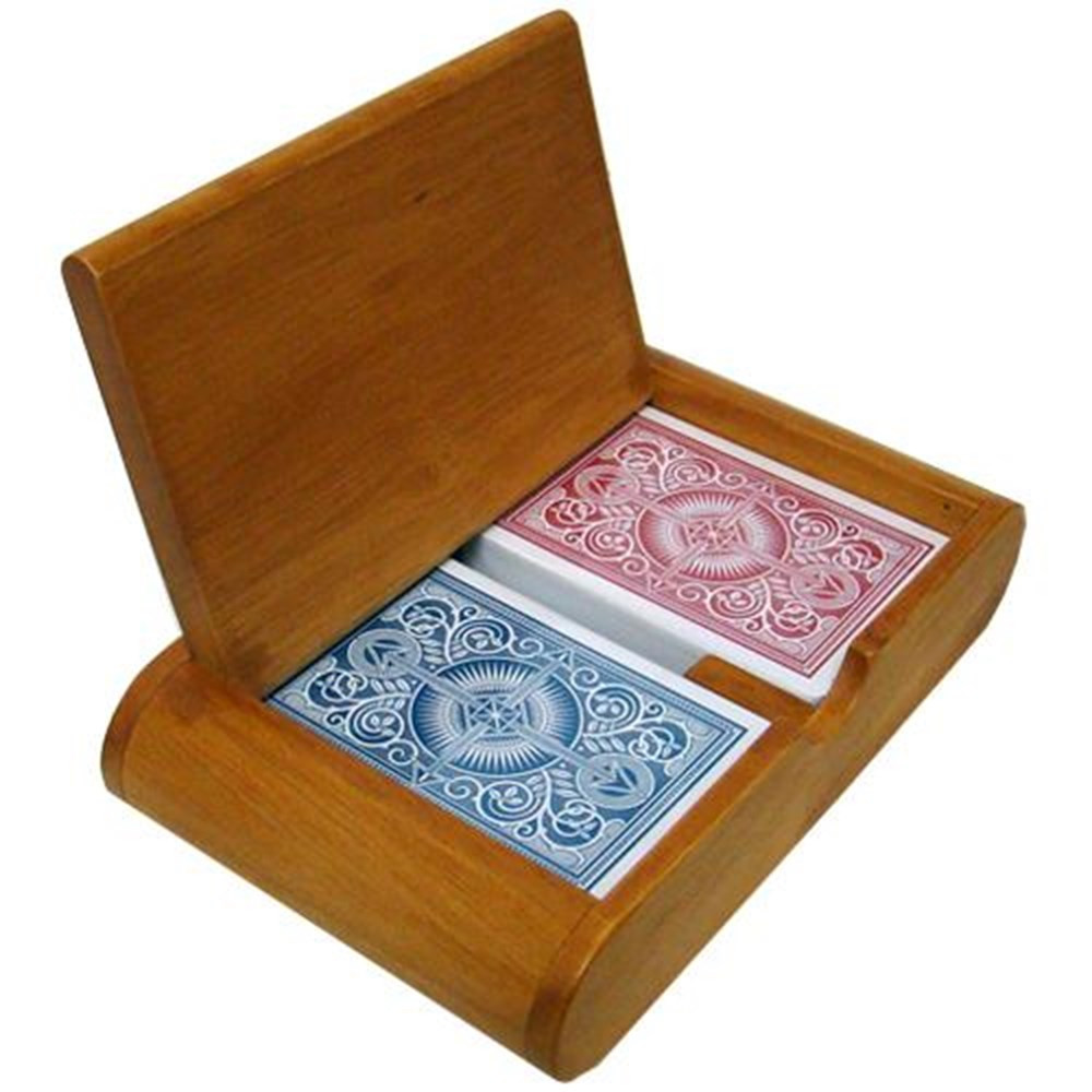 Kem Arrow Red/Blue Poker Jumbo 100% Plastic Playing Cards in Wooden Box