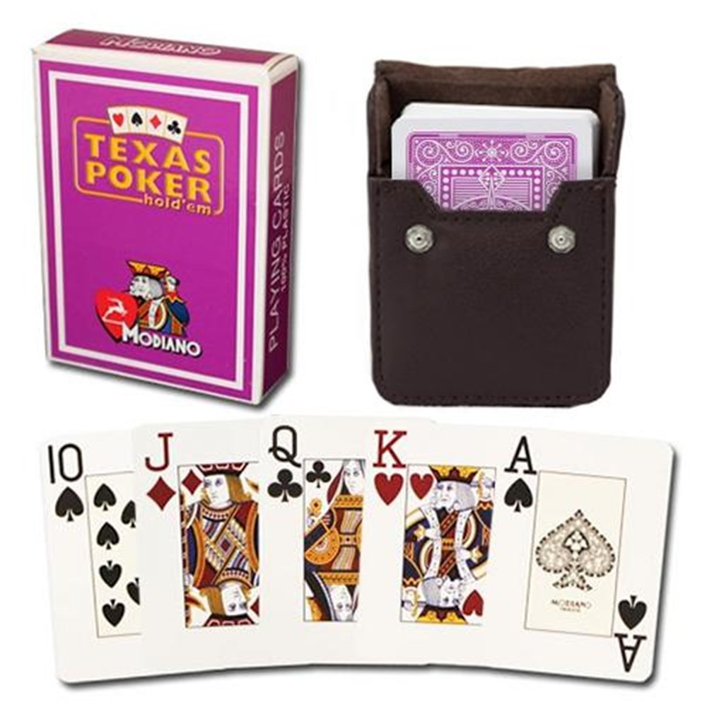 Purple Modiano Texas, Poker-Jumbo Cards w/ Leather Case