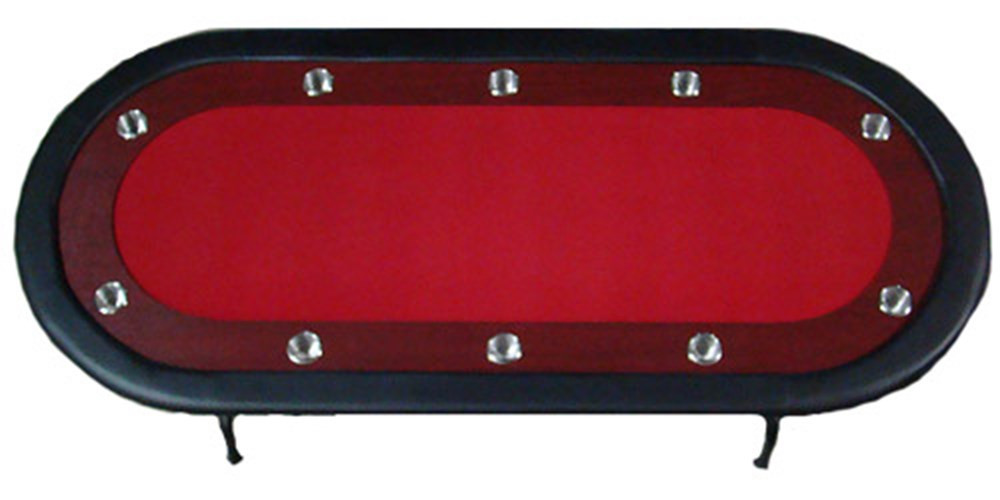 Red Felt Poker Table With Dark Wooden Race Track 84"x42"
