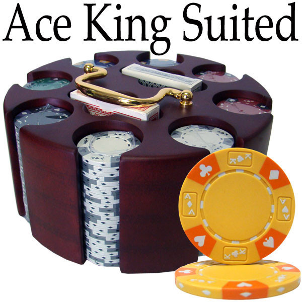 Ace King Suited 200pc Poker Chip Set w/Wooden Carousel