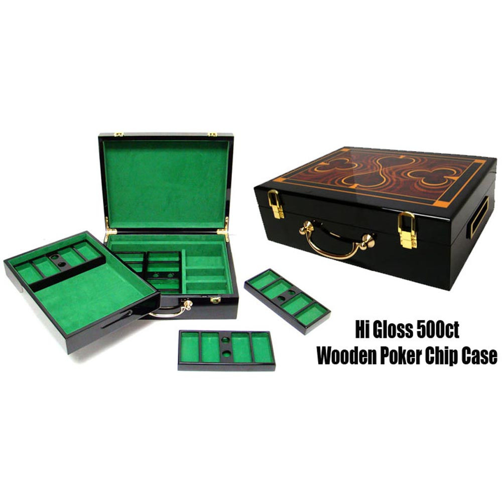 500 Count Hi-Gloss Wooden Poker Chips Set Storage Case New 