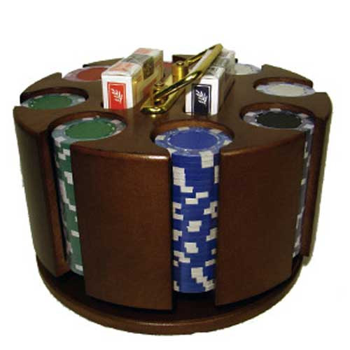 Striped Dice 200pc Poker Chip Set w/Wooden Carousel