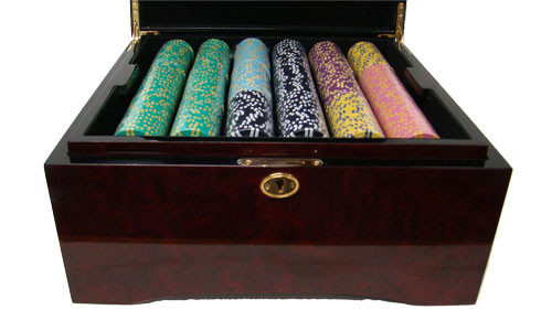 2 Stripe Twist 750pc 8 Gram Poker Chip Set w/Mahogany Case