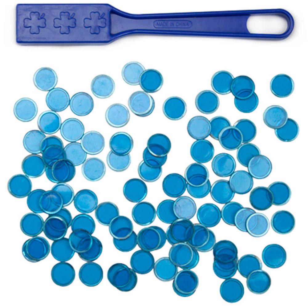 100 Blue Magnetic Bingo Marker Chips w/Magnetic Wand