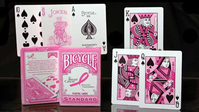Show your support with a Pink Ribbon deck. 15¢ of sales from each deck of Bicycle® Pink Ribbon Playing Cards will be donated to the Breast Cancer Research Foundation.