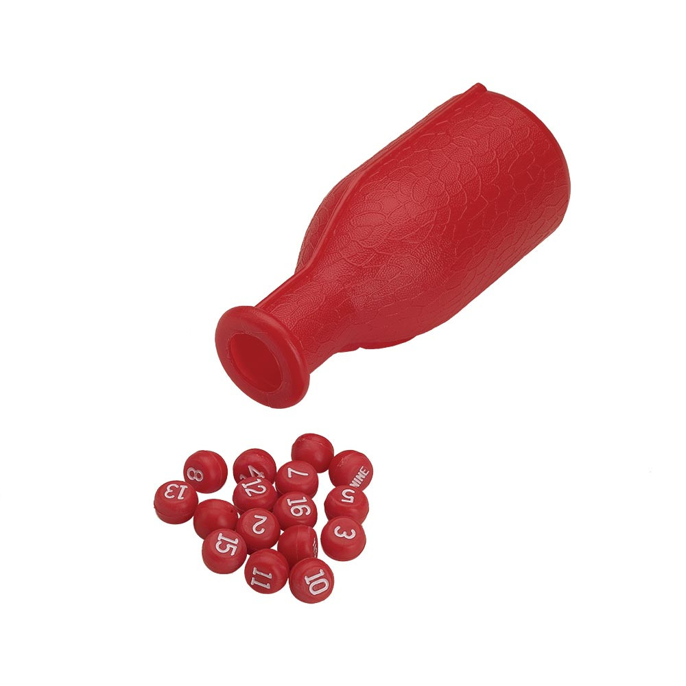 Red Plastic Tally Bottle & Kelly Pea Ball Set