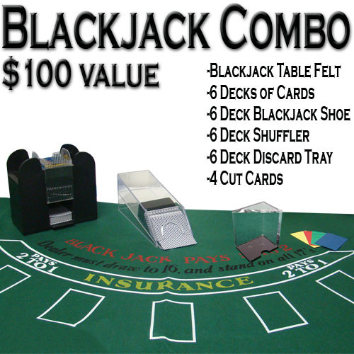 6 Deck Blackjack Dealing Shoe/Discard Holder Tray/Layout Felt/Cut Card Combo Set 