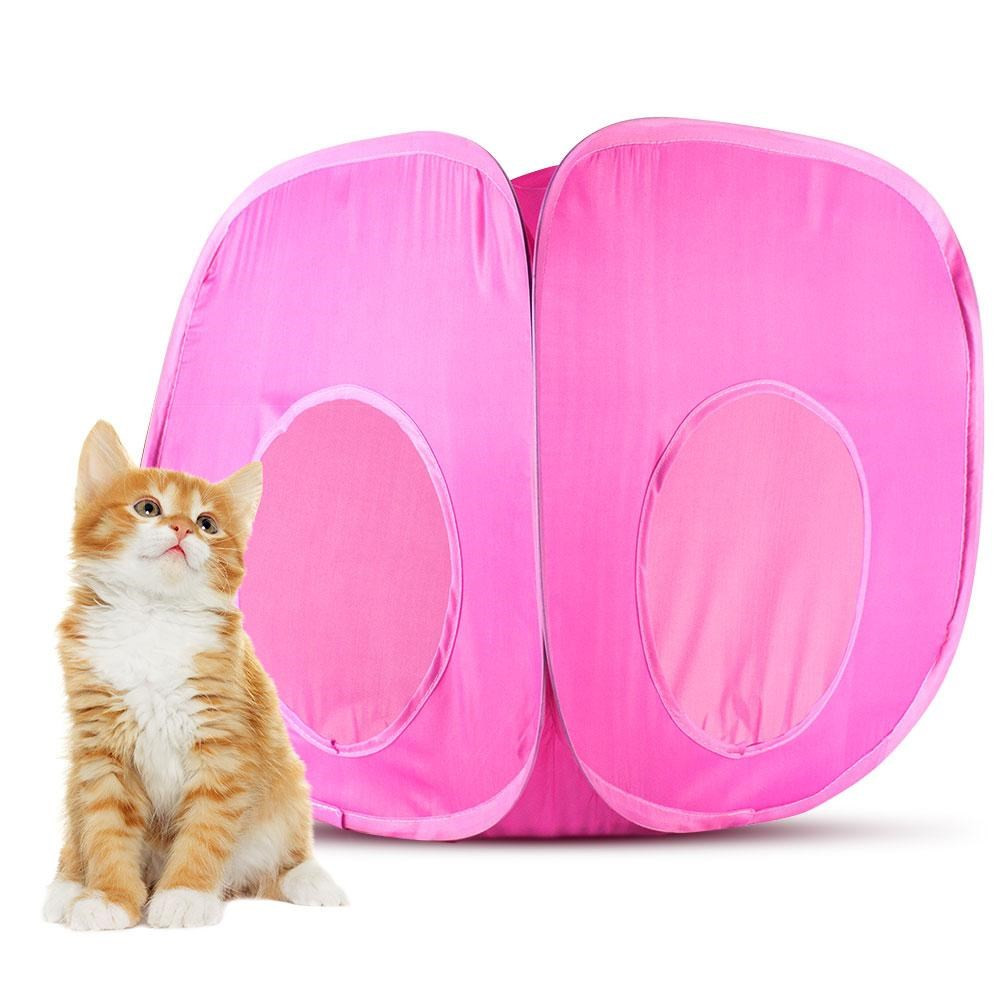Pink Pop-Up Cat Play Cube with Storage Bag