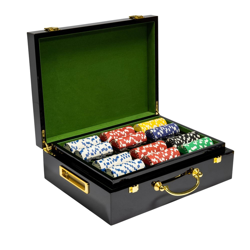 500 Ct Diamond Suited 12.5 Gram Poker Chip Set w/ Hi Gloss Wooden Case