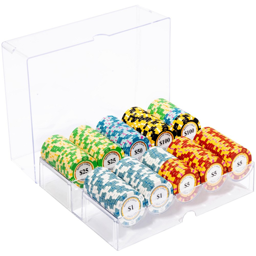 200 Ct Monte Carlo 14 Gram Poker Chip Set w/ Acrylic Tray Case