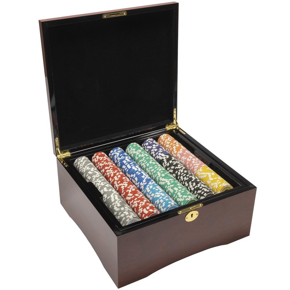 750 Ct Ultimate 14 Gram Poker Chip Set w/ Mahogany Wooden Case