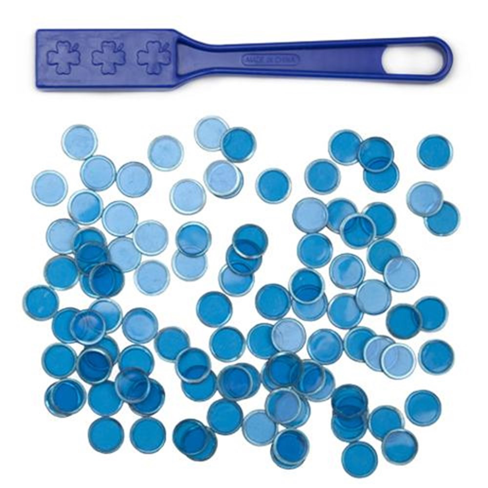 Blue Magnetic Bingo Wand with 100 Metallic Bingo Chips |