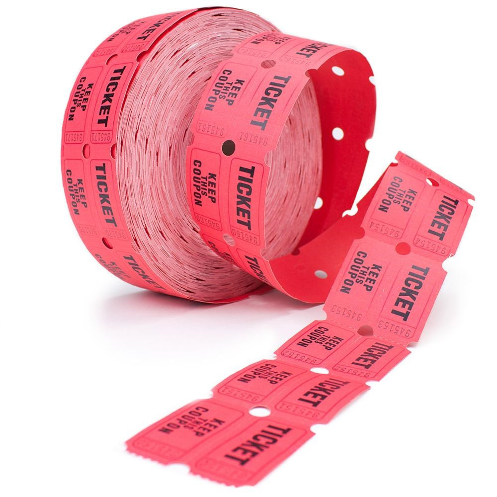 2000 ct Roll of Two Part Double Roll Tickets - Red