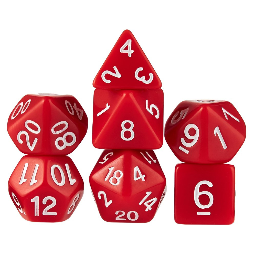7 Die Polyhedral Dice Set  in Velvet Pouch- Opaque Red