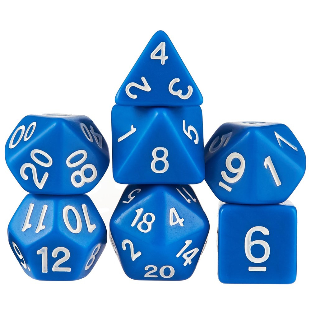 7 Die Polyhedral Dice Set  in Velvet Pouch- Opaque Blue
