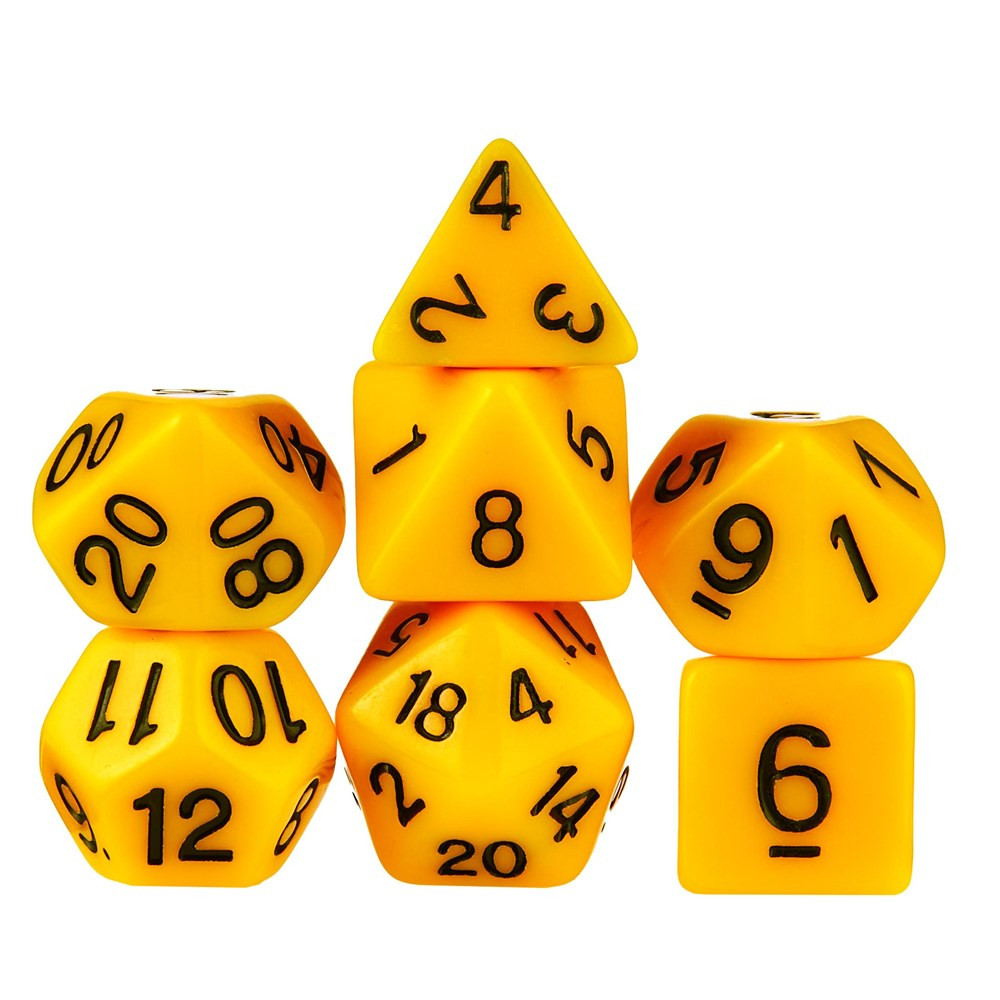 7 Die Polyhedral Dice Set in Velvet Pouch - Opaque Yellow