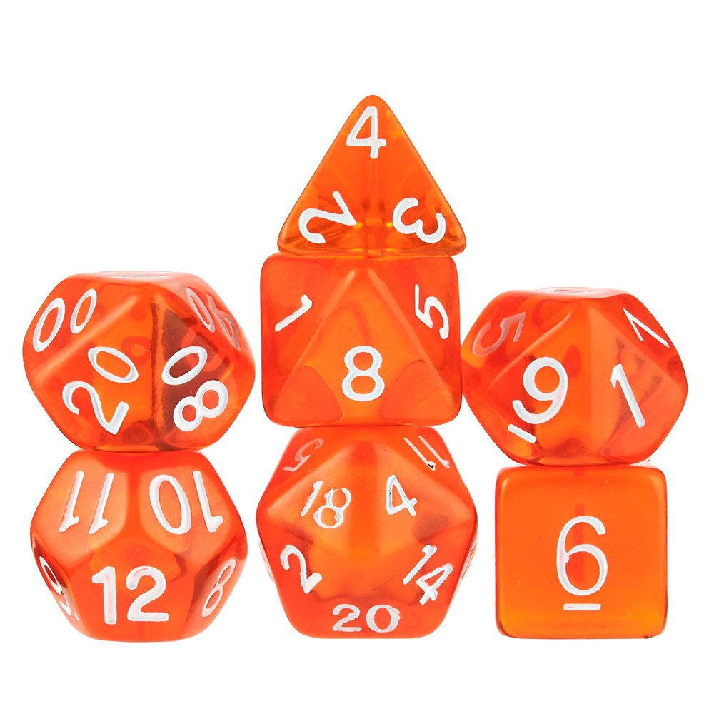 7 Die Polyhedral Set  in Velvet Pouch-Translucent Orange